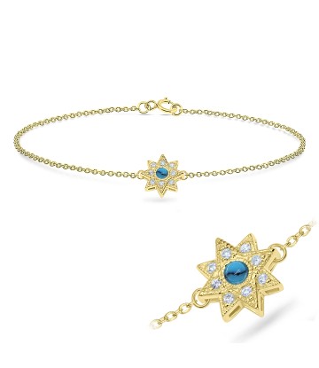 Star Shape with Turquoise and CZ Bracelet BRS-543-GP